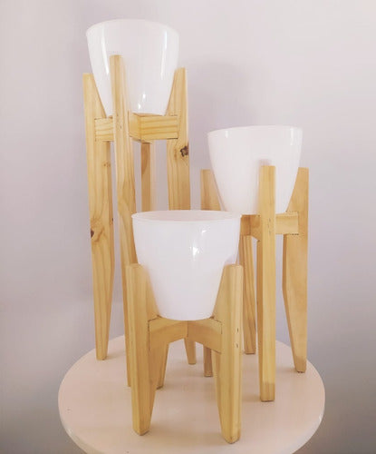 Nordic Plant Stands Set of 3 + 3 Bright White Matte Pots Size 18 4