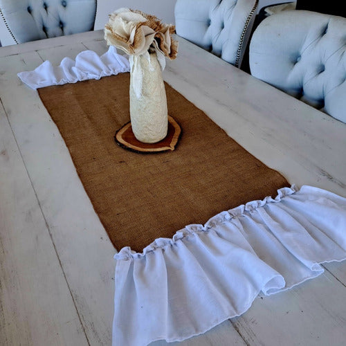 Noi Home Bazar Decorative Jute Table Runner with Organza Ruffles 1.5 M 0