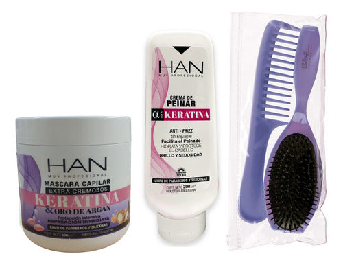 Han Crema De Peinar + Mascara Keratina Fortalece +kit Peine 0