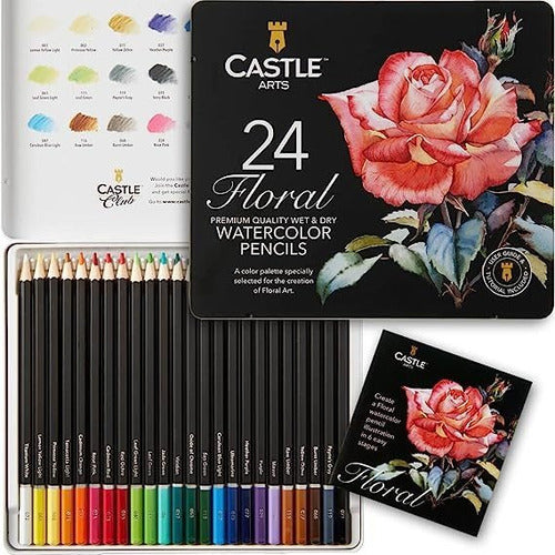 Castle Art Supplies Floral Watercolor Pencils Set | 24 Quality, Selected Vibrant Colors 0