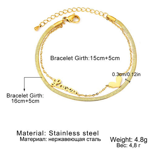 Burdah Elegant Double Chain Golden Lovers Bracelet 3