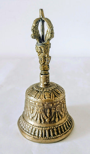 Campana De Mano Tibetana De Bronce Labrado 1