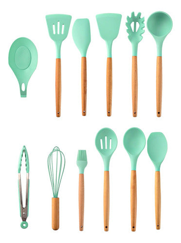 Set Utensilios 13 Piezas Silicona Mango Madera 0