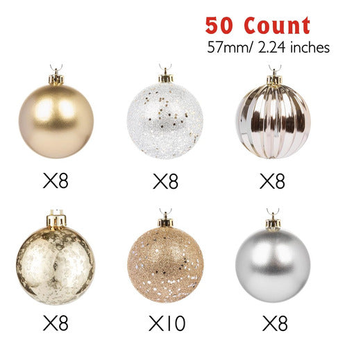 Adornos Navideños Para Arbol Gris Plata Dorado 50 Unidades 2