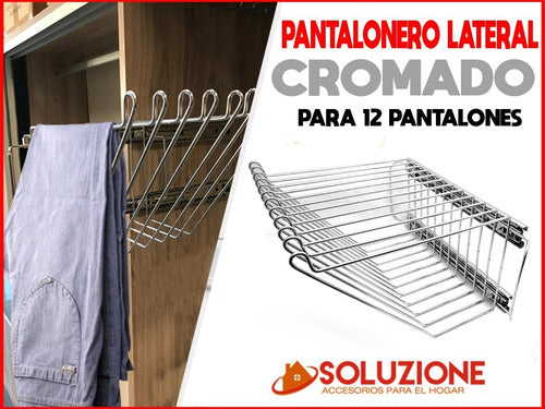 Chrome 100% Side Pull Out Pants Rack with Double Guide - 12 Hangers 1