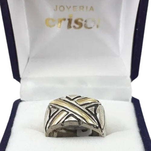 Crisol Anillo Plata Y Aplique De Oro Equis (A148) 1