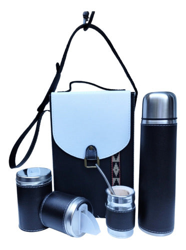 Regaleria Wendy Set Matero Morral Blanco Y Negro Eco Cuero Termo Acero 1 L 0