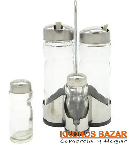 Crystal Rock Oil and Vinegar Dispenser Set with Salt and Pepper Shakers 2