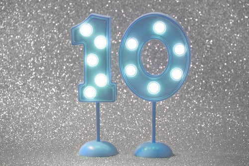Number 10 LED Table Light - Luminous Light Blue Cake Topper 2