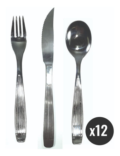 Set of 36 Cutlery Fork Knife Spoon Table Steel Striped 0