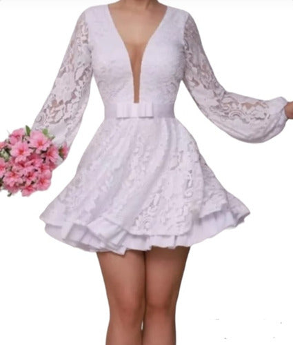 Mawee Short Lace Sleeve Wedding Dress 0