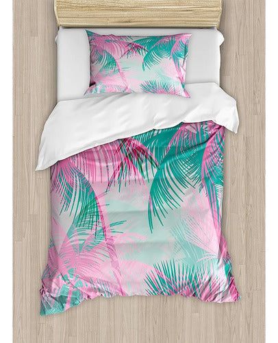 Ambesonne Palm Leaf Duvet Cover Set, Beach Party Theme Vibra 0