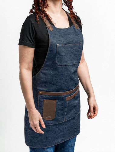 VAROS Alcalá Personalized Denim Apron with Leather Accents 3