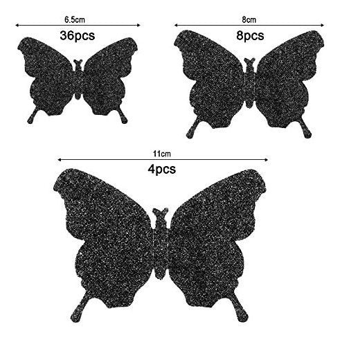 Bbto 3D Butterfly Wall Stickers 48 Units Black with Glitter 1