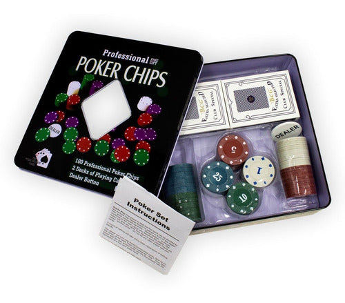 Set De Poker 100 Fichas + 2 Mazos En Caja Metal  - El Regaló 1