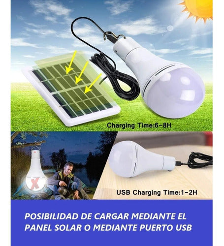 CARGADORES SOLARES Panel Solar Con Luz + Foco Led Camping 2 Lamparas Camping 5