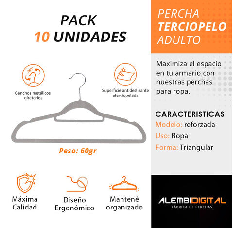 Alembi Ultra-Thin Velvet Hangers X 10 Gray 1