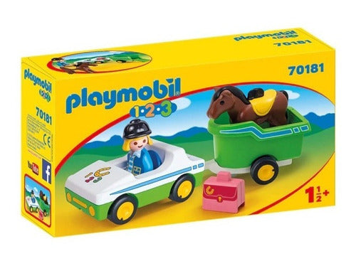 Playmobil 123 Auto Con Remolque Y Caballlo 0