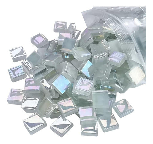 Focal20 Iridescent Crystal Glass Mosaic Tiles 1x1cm - White - 100 Pieces for Crafts 0