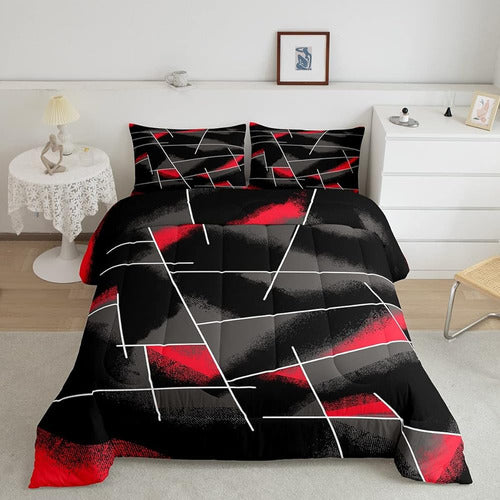 Feelyou Geometric Comforter Set Queen Size Kids Black Gray Red 0