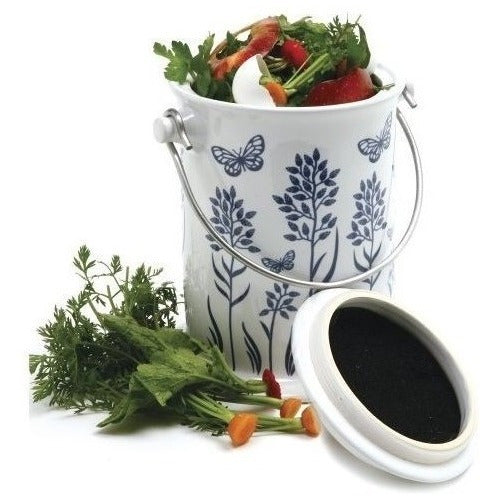 Norpro 3quart Ceramic Compost Keeper Azul Y Blanco 1