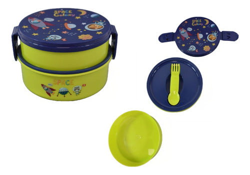 Best Wishes Round Space Themed Kids Lunch Box - 2 Levels - Plastic Free 0