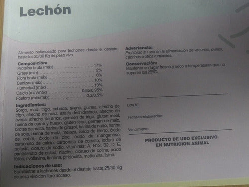 Alimento Balanceado P/ Lechon (engorde) X 30kg Caba. Envios 1