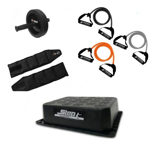 Training Kit: Step + Handles Band + Wheel + 2 Ankle Weights 2 kg 5