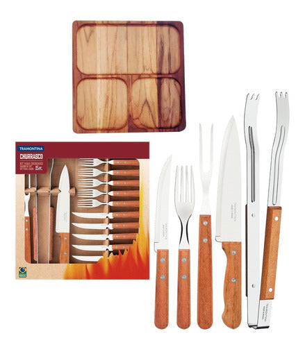 Kit Para Churrasco Natural 15 Pçs Com Petisqueira Tramontina 0