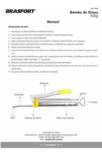 Kit Bomba De Graxa 500g Manual Mais Graxa Branca Lítio 900g 4