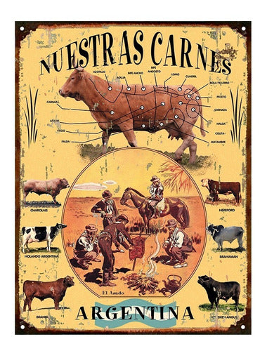 Club del Poster Retro Metal Sign Nuestras Carnes L330 0