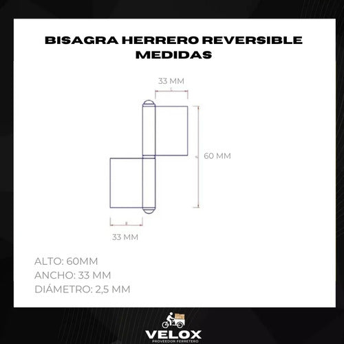 Velox Profesional Bisagra Herrero 60x33x2.5 Reversible X 12 Unidades Porton 3