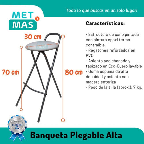 Metalúrgica Villa Sarmiento Banqueta Alta Taburete Plegable - Ideal Barras O Mostradores 1