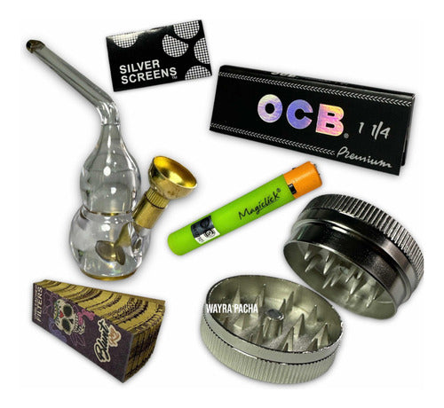 Wayra Pacha Combo OCB Paper + Filters + Water Pipe + Skull Grinder + Screen 0