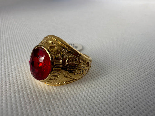 Donna Anillo Hombre Acero Quirúrgico Piedra Roja Color Oro Bombe 2