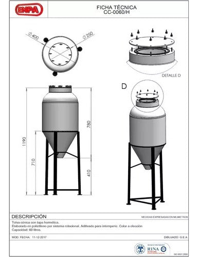 Tanque Conico Fermentador Cervecero 60 Litros Tapa Hermetica 5