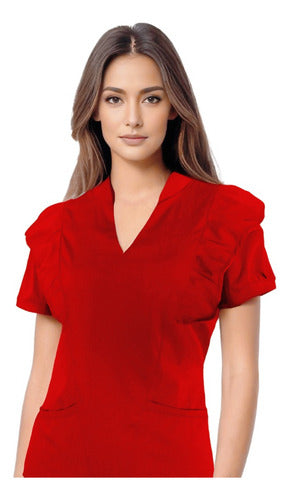 Medical Uniform Set Mao Neck with Ruffles Spandex Women 7