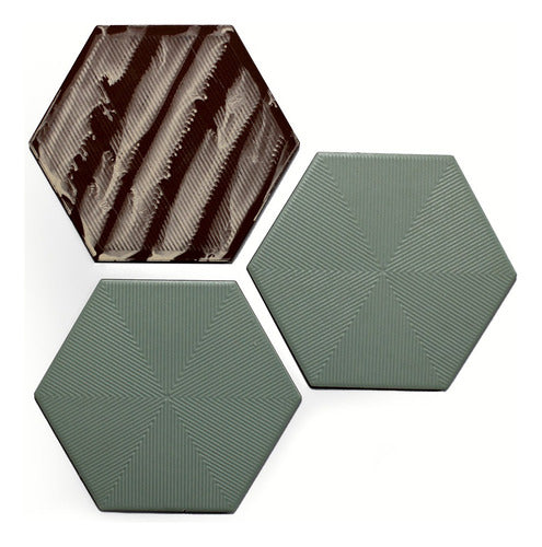 Green Deco Hexagonal Decorative Ceramic Tile 20x23 Cm 4