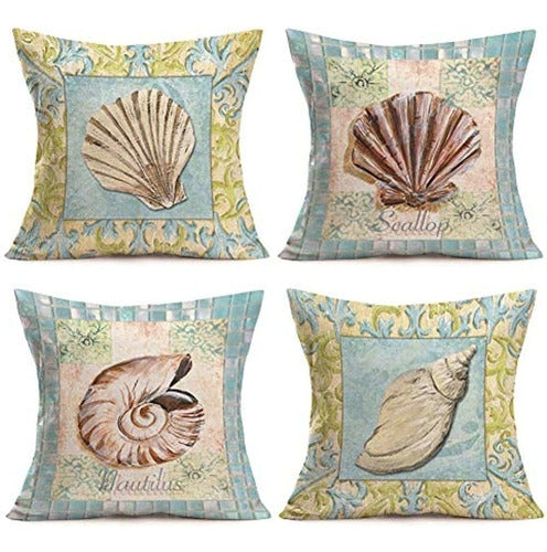 Asamour 4 Pack Ocean Theme Throw Pillow Case Coastal Conch S 0