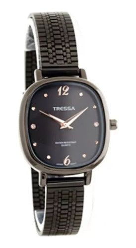 Tressa Betsy Women's Watch in Black with Woven Metal Band 0