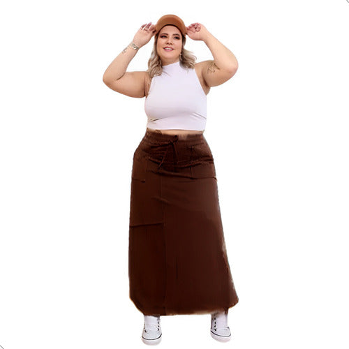 Saia Longa Moletom Com Fenda Plus Size Casual 0