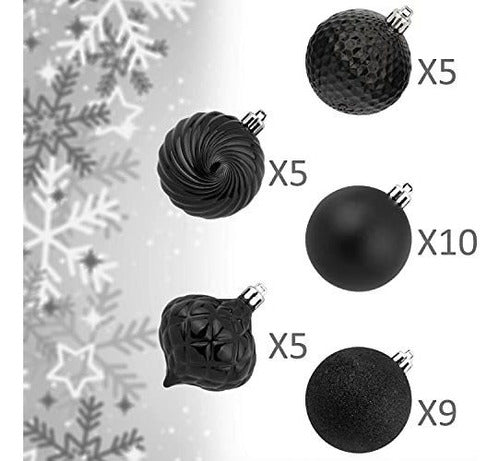 KI Store Black Christmas Balls 34pcs 2.36-inch Christmas Tree Decoration Ornaments 1