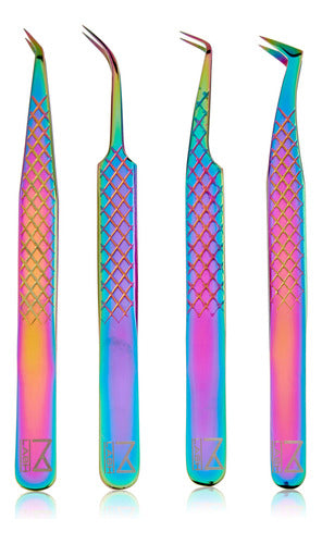 M Lash Set of 4 Professional Eyelash Extension Tweezers - Multi 0