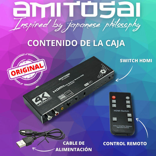 AMITOSAI MTS-SWXTSP42 4x2 HDMI Switch Splitter 4K HDR ARC 4