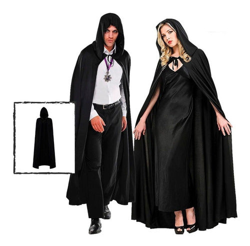 Black Long Hooded Cape Costume 130cm Halloween 0