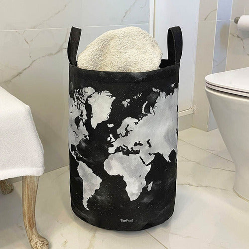 Planetaria Cesto Contenedor De Ropa, Baño Mapa Negro 1