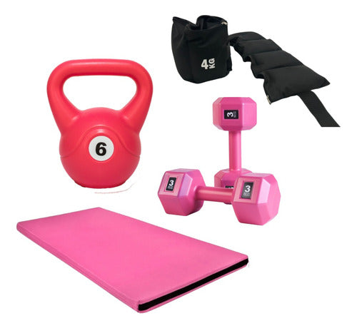 360Fitness Training Kit: 6kg Kettlebell, 4kg Ankle Weights, 3kg Dumbbells, Mat 0