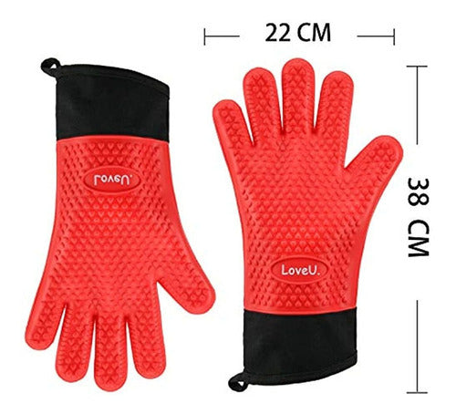 Loveuing Guantes De Cocina Para Horno - Silicona Y Algodon 3