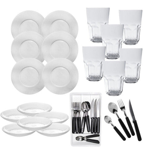 Durax Set of 6 Plates, 6 Bowls, Glasses & 24 Cutlery 0