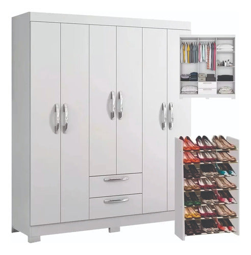 Compramas Wardrobe with 6 Doors, 2 Drawers + Shoe Rack 0